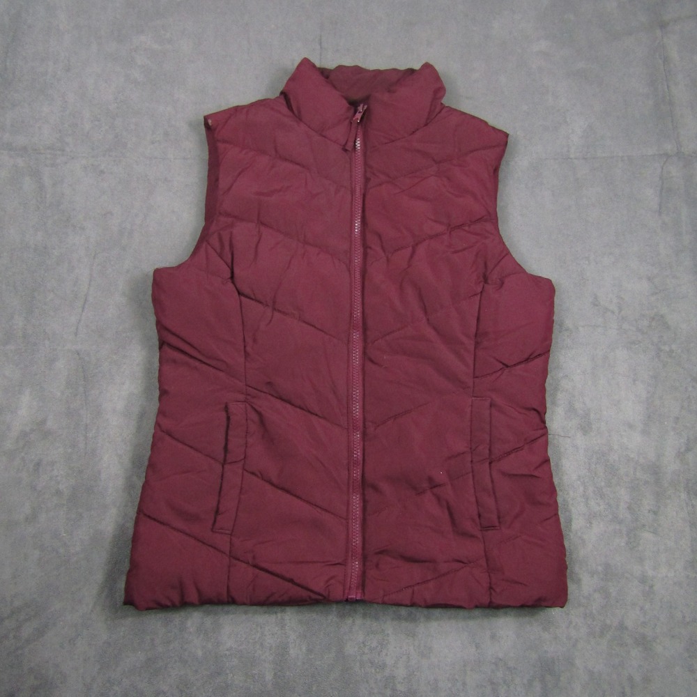Aeropostale Puffer Vest Women Small Burgundy Maroon Full Zip Quilted Sleeveless